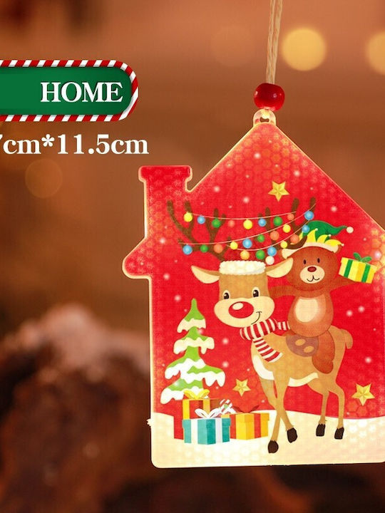 Decorațiune Luminoasă Alb Cald De Crăciun În Formă De Casă 11.5 X 9.7 Cm Agățătoare Ren