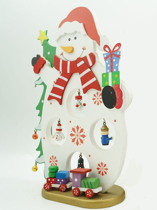 Figurină Decorată De Crăciun Om De Zăpadă Albă Din Lemn 18 Cm X 24.5 Cm Pentru Interior Alista Home