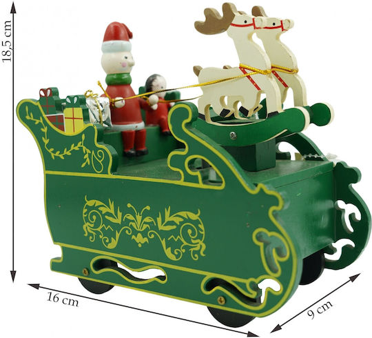 Decorated Music Box Santa's Sleigh Green Wooden 16 Cm X 18.5 Cm Indoor Alista Home
