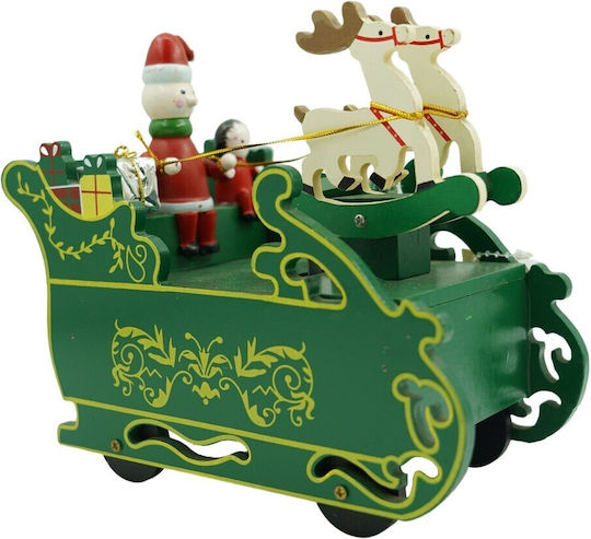 Decorated Music Box Santa's Sleigh Green Wooden 16 Cm X 18.5 Cm Indoor Alista Home