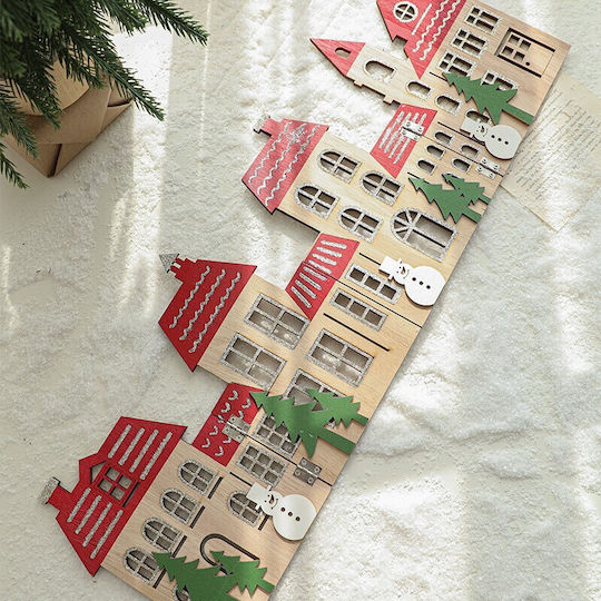 Christmas Decoration Flippy Christmas Village Model Tree European Style Foldable Wood 57 X 20 Cm Natural Brown Red