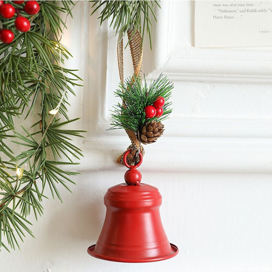 Clopoțel Metalic Flippy Pentru Bradul De Crăciun Ornament De Crăciun Cu Ramură De Pin Roșu 10 X 8 X 8 Cm