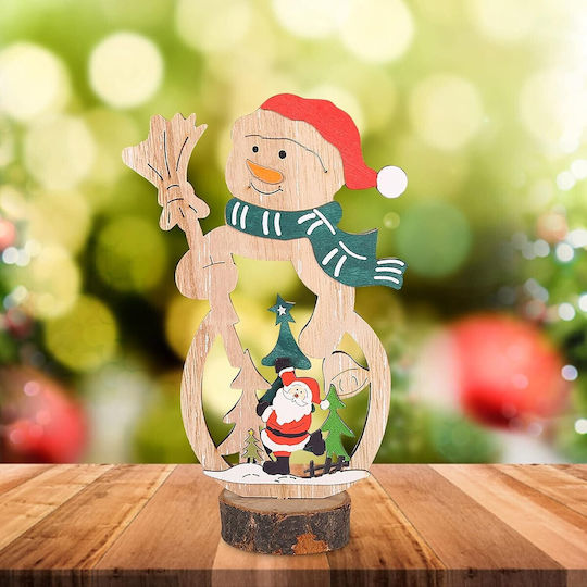 Decorațiune De Crăciun Flippy Din Lemn 11 X 20 Cm Model Om De Zăpadă Pălărie Roșie Multicoloră