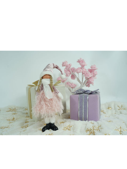 Ornament Păpușă De Crăciun Alista Home Roz Alb Textil 44 Cm