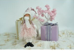 Ornament Păpușă De Crăciun Alista Home Roz Alb Textil 44 Cm