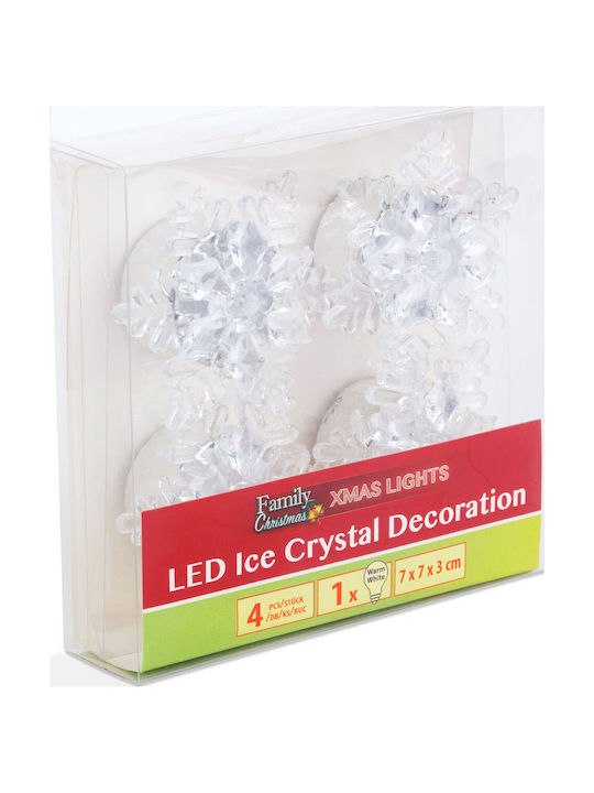 Set Decorațiuni LED Model Fulgi 4 Bucăți Lumină Alb Cald Alimentat Cu Baterii