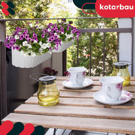 Kotarbau Set 4 Ghivece De Flori Ovale Rustice Albe Pentru Balcon 400 Mm