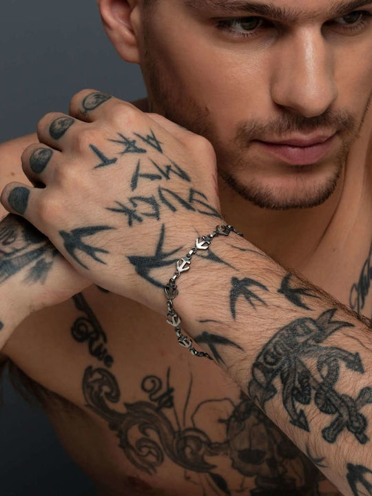 Men's Bracelet Chain Anchors Handmade Silver 925 19cm