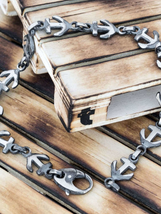 Мъжка Гривна Верига Котви Ръчно Изработена Сребърна 925 17см
