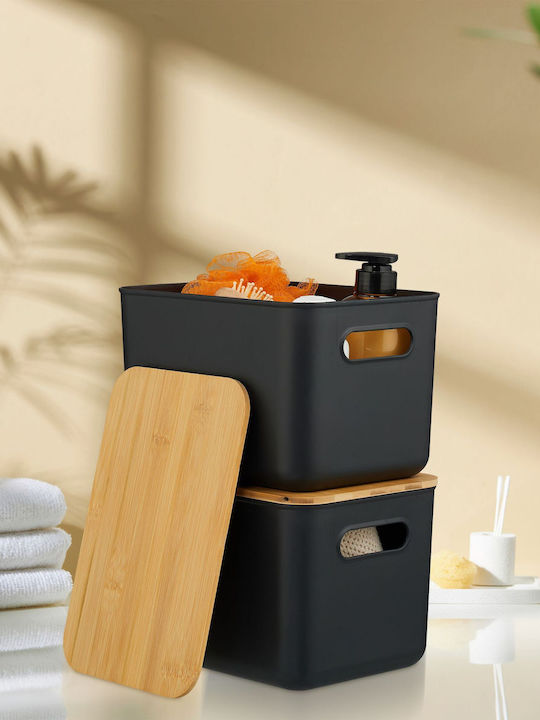 Relaxdays Coș De Depozitare Din Bambus Cu Capac Alb 16x17.5x26cm