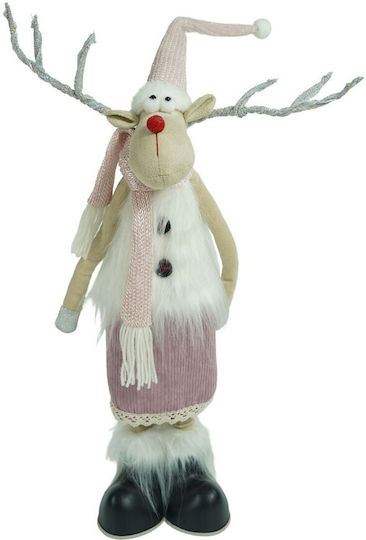 Christmas Reindeer Ornament Telescopic Legs Alista Home Pink White Textile 72 Cm