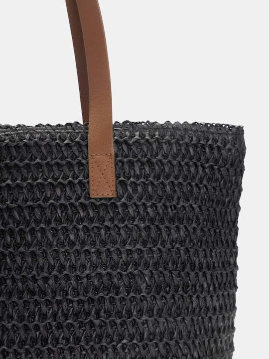 Ψάθινη Γυναικεία Τσάντα Shopper Ώμου Μαύρη