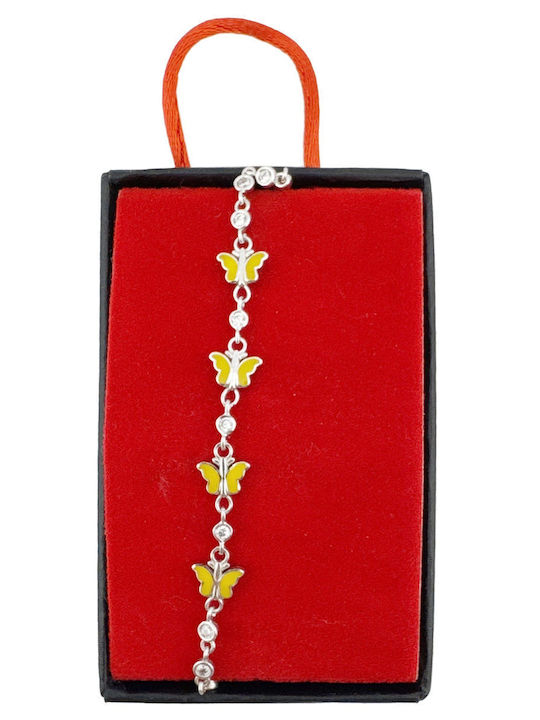 Children's Bracelet Jolie 925 Silver Butterfly Design Enamel Zirconium 22 Cm/4.4g Silver Yellow Children's Bracelet Jolie 925 Silver Butterfly Design Enamel Zirconium 22 Cm/4.4g Silver Yellow