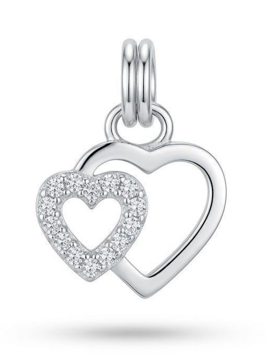 Pandantiv Argint 925 Jolie Femei Două Inimi Model Pietre Cubic Zirconiu 0.8 G 1 X 1 Cm Argint