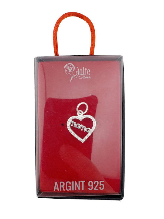 925 Silver Pendant Jolie Silver Women Mother In Heart Design Cubic Zirconia Stones 1.25 G 2 X 1 Cm Silver