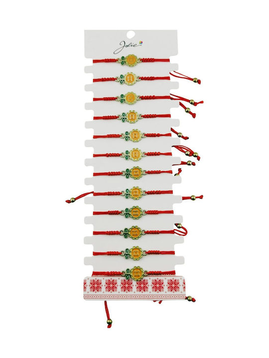 Brățară Mărțișor Femei Copii Jolie Design Nasture Floare Set 12 Piese Pandantiv Emailat Șnur Reglabil Portocaliu Verde