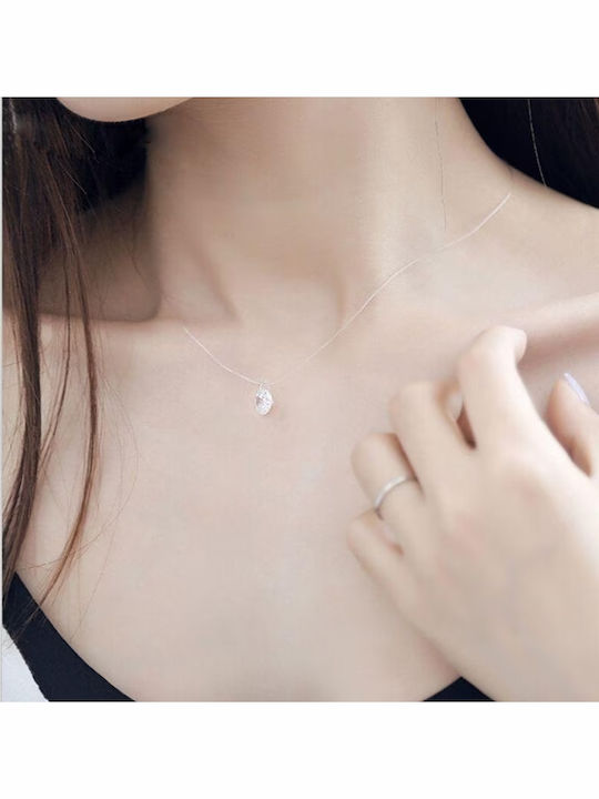 Transparent Silicon Thread Necklace Zirconium Crystal Silver