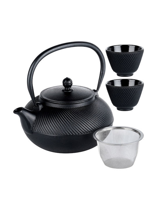 Vilde Vilde Teekannen mit Tasse und Filter Gusseisen Schwarz 1000ml 4 Stück