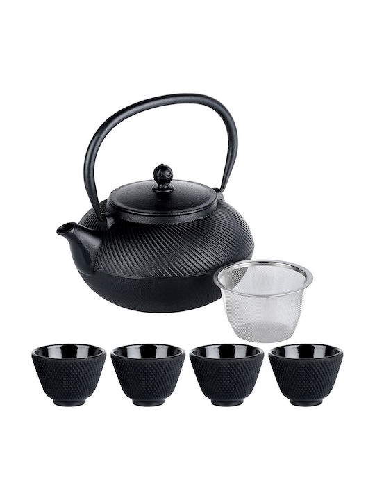 Vilde Set Ceai cu Cană și Filtru din Fontă Neagră 1000ml 6 Bucăți