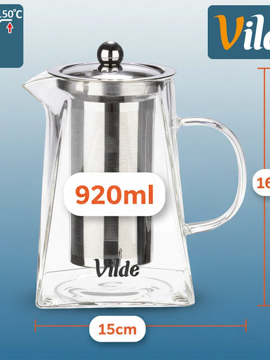 Vilde Teapot with Filter Glass Transparent 920ml
