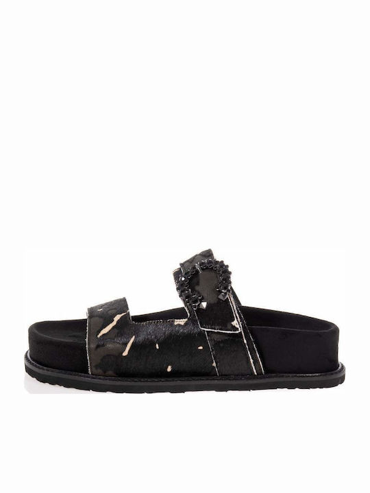 Дамски Кожени Анатомични Сандали Flatforms Черни