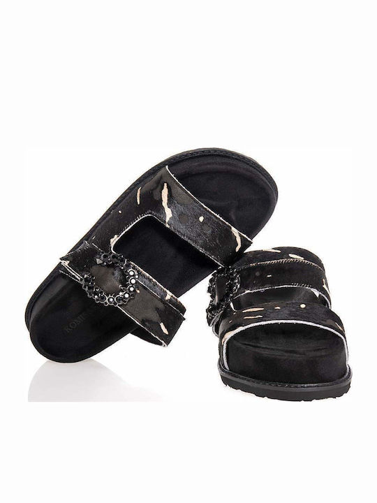 Дамски Кожени Анатомични Сандали Flatforms Черни
