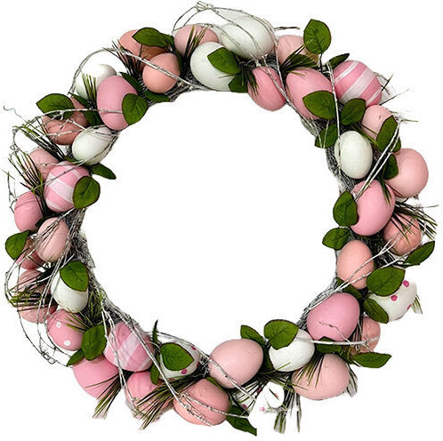 Easter Hanging Wreath Decoration Handcrafted Eggs On A Bed Natural Twigs Multicolor