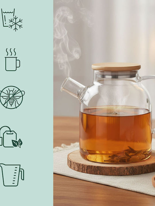 Relaxdays Ceainic cu Filtru din Sticlă Transparentă 1800ml