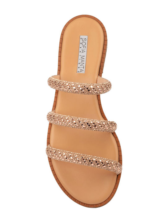 Leather Women's Flat Sandals Gold