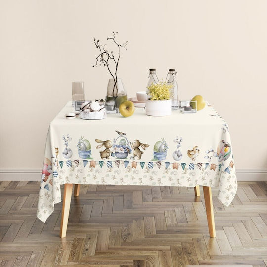 100% Cotton Tablecloth Playful Print 140x220cm Feta