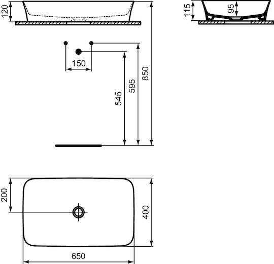 Ideal Standard Ipalyss Vessel Porcelain Bathroom Sink with Faucet 65x40cm Mink