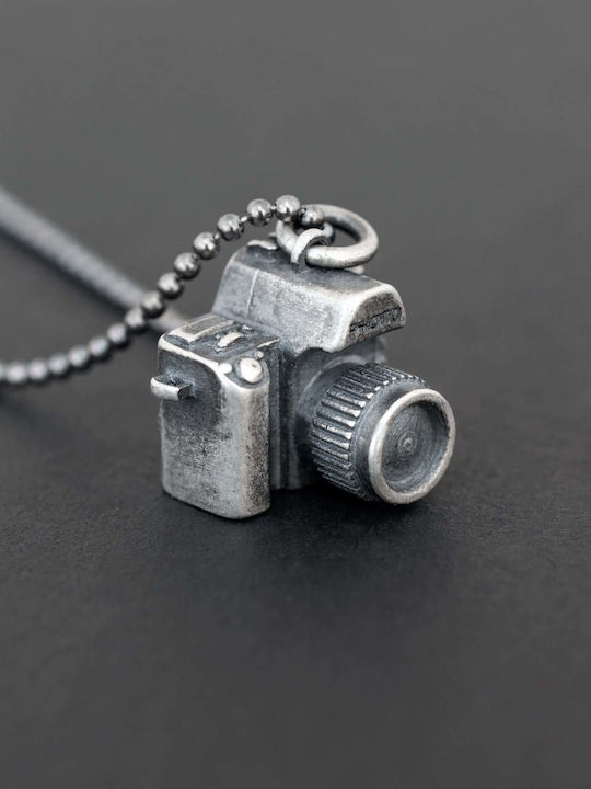 Men's Pendant Photography Camera Handmade Silver 925 Chain Bead