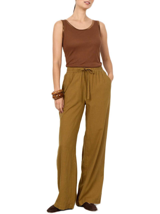 Soya Concept Women's Linen Pantaloons with Rubber Band Olive