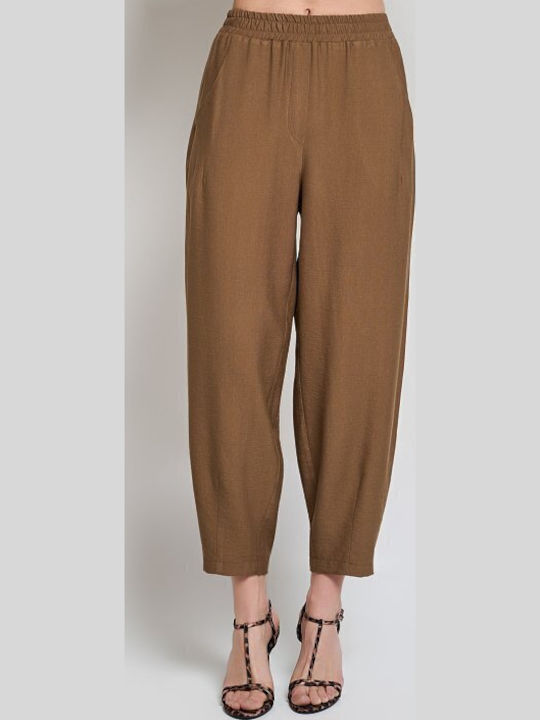 Women's Brown Set with Trousers with Rubber Band in Relaxed Fit
