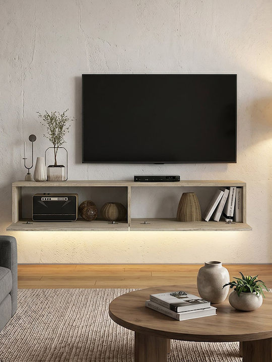 TV Stand Aristo from Metal & Wood with LED Lighting Travertine L135xW31.6xH25cm