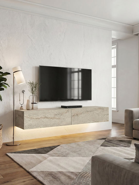 TV Stand Aristo from Metal & Wood with LED Lighting Travertine L135xW31.6xH25cm