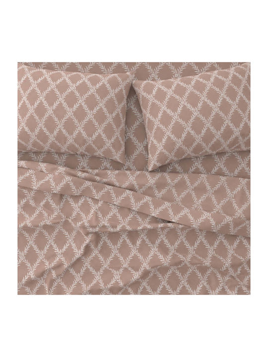 Astron Italy Lucia Set Bed Sheets King Size With Rubber Hugger 260x280cm Chocolate 4 Pieces
