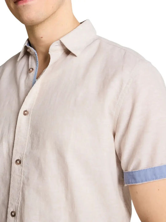 Short Sleeve Linen Shirt in Regular Fit Striped Beige