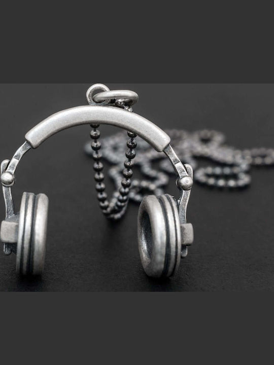 Pandantiv Bărbați Căști Handmade Argint 925 Șnur Piele Ecologică