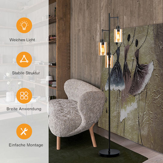 Costway Lampadar De Podea Înălțime 164xLungime 24.5 Cm Cu Bază Pentru Bec E27 Maro