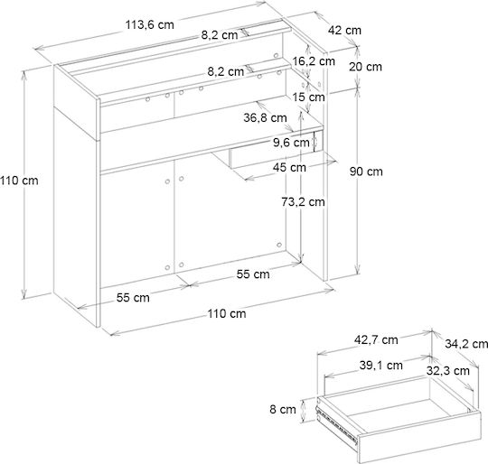 Megapap Wilko Επαγγελματικό Γραφείο Υποδοχής Π113.6xΒ42xΥ110cm