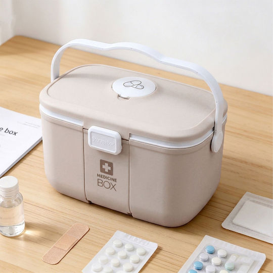 Relaxdays Plastik Pillenorganisator Beige Grau 17x18x28 Cm