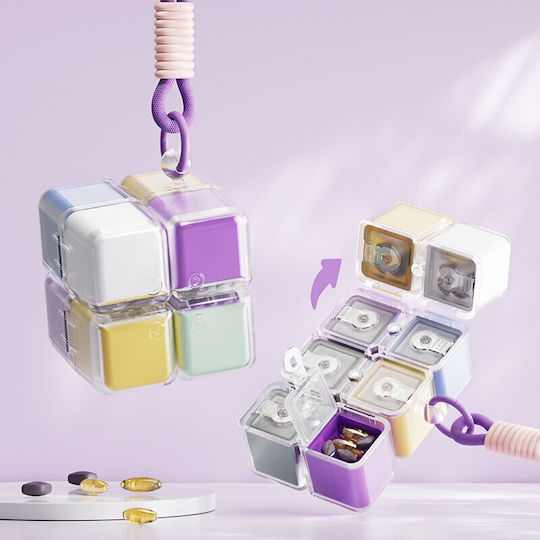 Cutie de Medicamente Flippy Model Cub Rubik Cu Curea de Agățat Distribuitor Portabil de Medicamente Distribuitor de Pastile Pentru Aproximativ 7 Zile 7,3 X 6 X 6 Cm Multicolor
