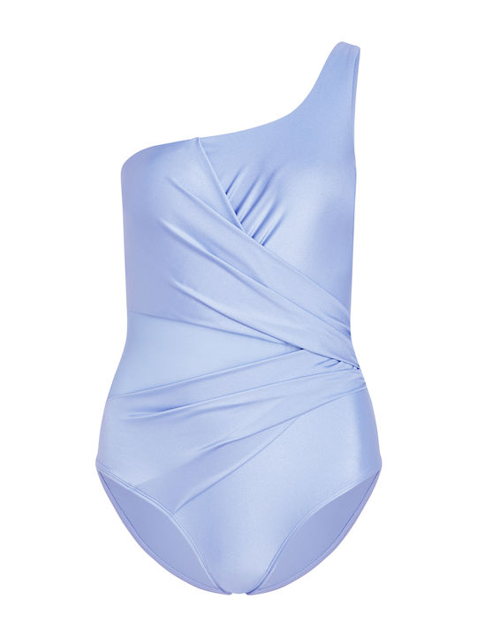 Shell Badeanzug mit Einer Schulter Hellblau