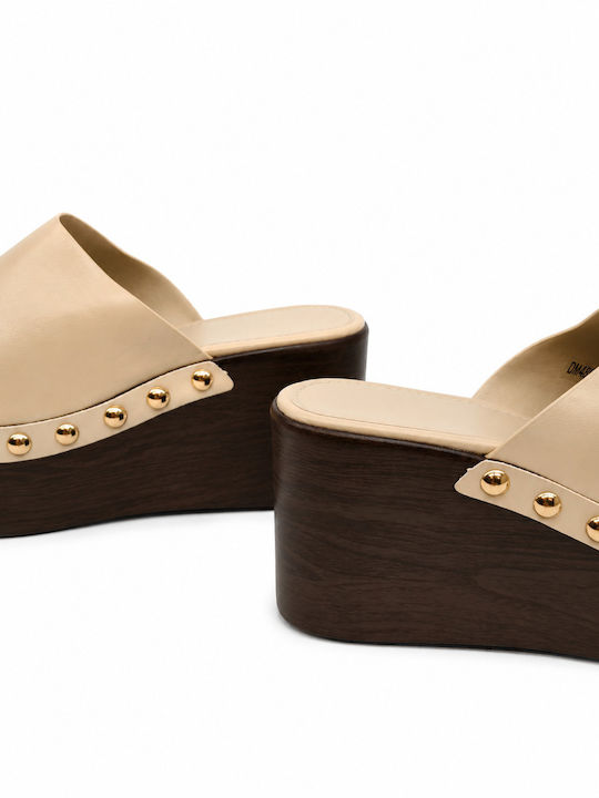 Damen Pantoletten mit Absatz in Beige Farbe