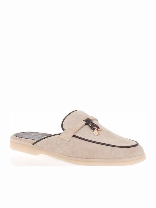 Suede Mules με Τακούνι σε Μπεζ Χρώμα