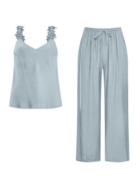 Celestino Set Top Women's Palazzo Trousers Sky Blue