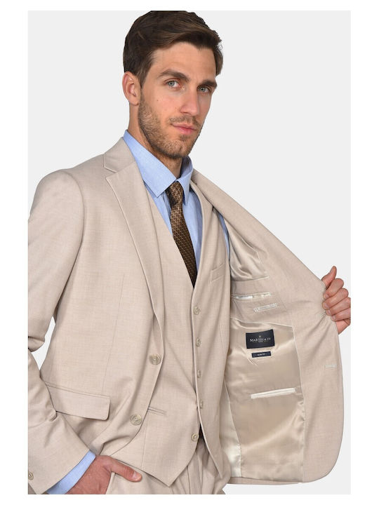 Winter Men's Suit with Vest Slim Fit Beige