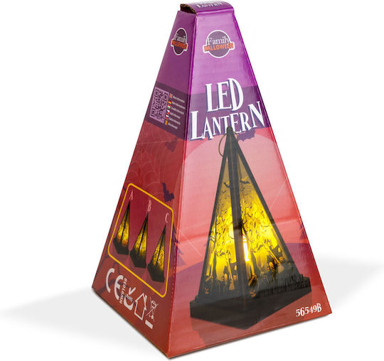 Lampion Led Halloween Schelet Alb Cald Negru Portabil 9,5x9,5x17 Cm 2xaaa