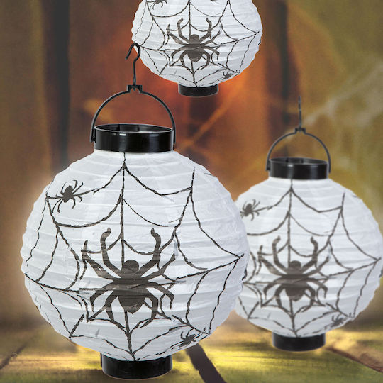 Lampion Halloween Led 2 X Aaa 20 Cm Pânză De Păianjen Alb Reglabil Pornit Oprit Suspendat